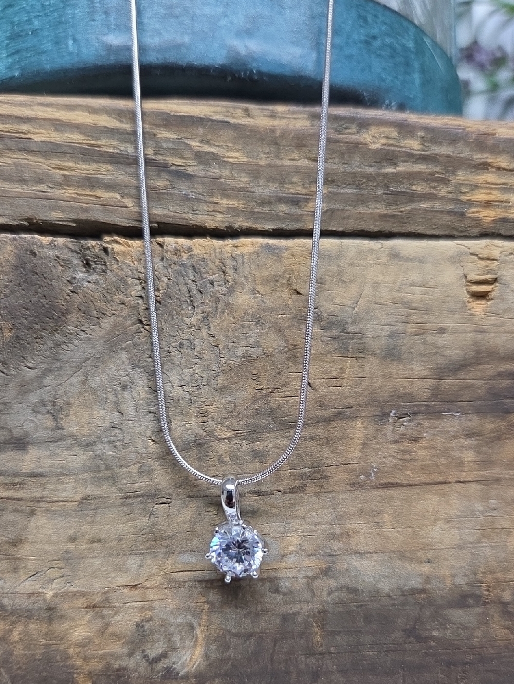 Signed Italy 925HVE Silver Chain And Cubic Zirconia 925 Pendant